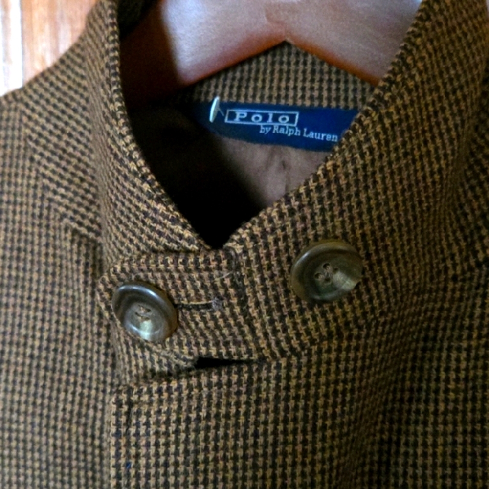 Like New Polo Ralph Lauren Herringbone 100% Virgin Wool Blazer  Unique Ear Lapel - Picture 2 of 8